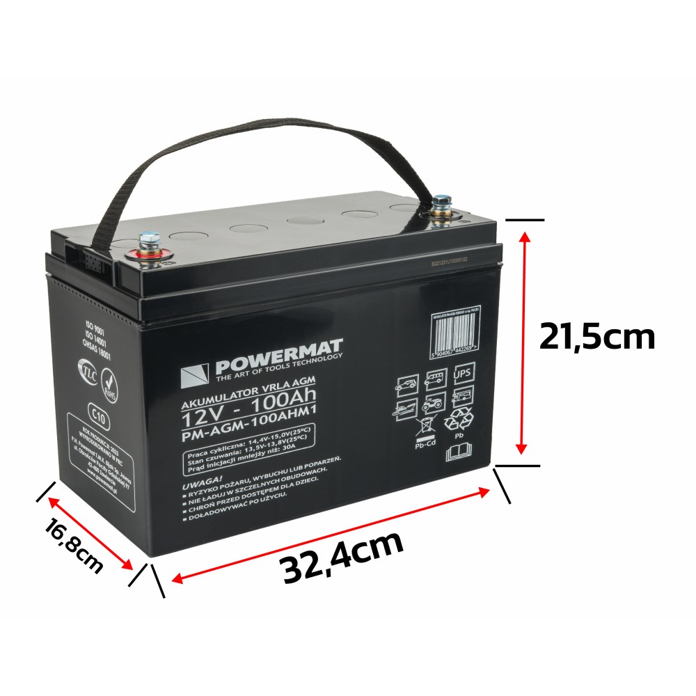 POWERMAT PM-AGM-100AHM2 Olovený akumulátor, batéria