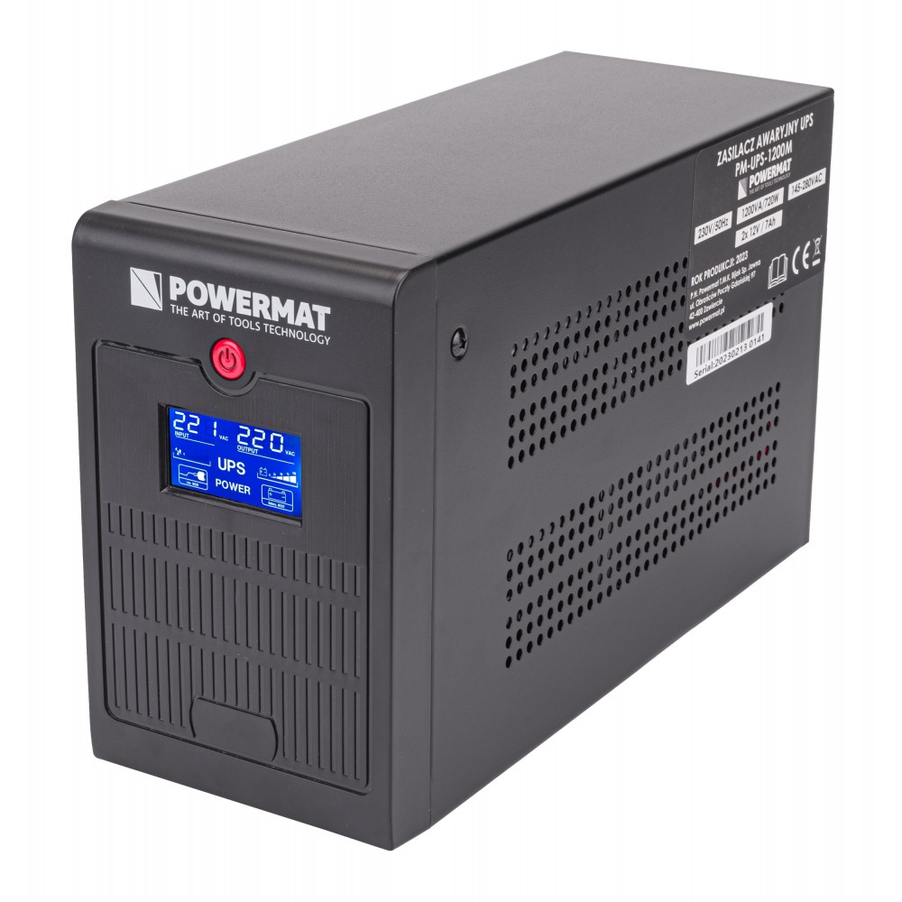 POWERMAT PM-UPS-1500M Záložný zdroj s LCD displejom pre PC, servery, ochrana (UPS) 1500VA / 900W