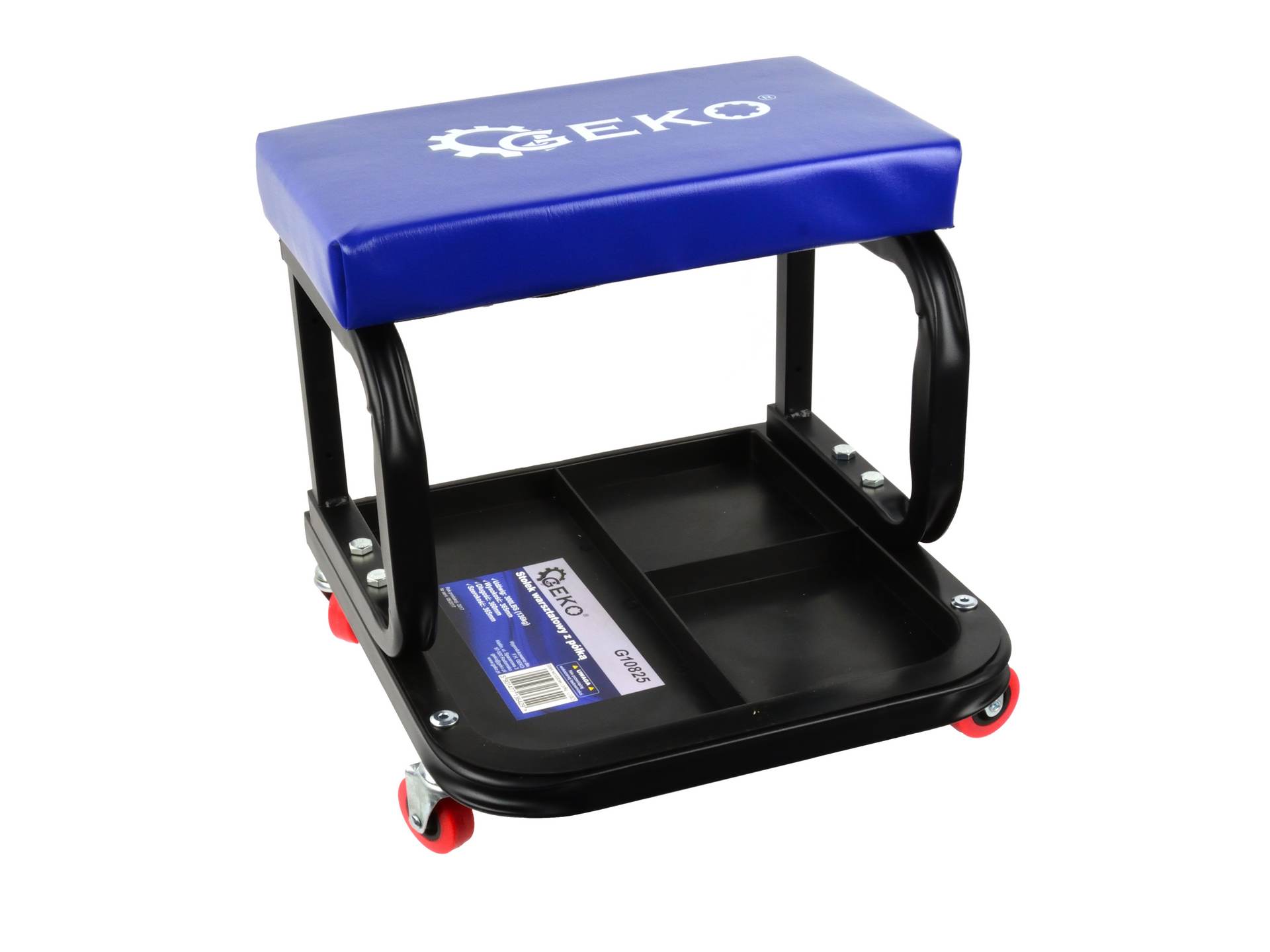 GEKO G10825 Dielenská pracovná stolička pojazdné sedadlo s poličkou