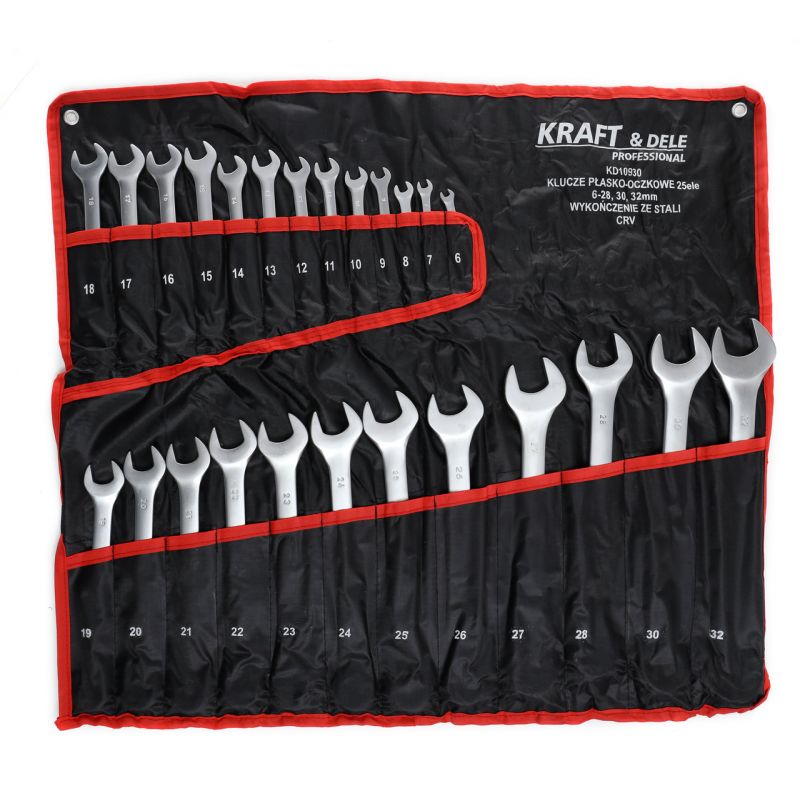 Kraft&Dele KD10930 Dvojstranné očkové ploché kľúče 6-32mm puzdro 25ks Sada