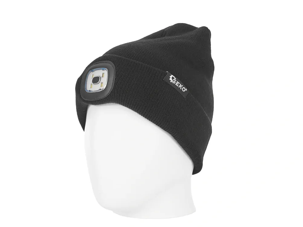 GEKO G90407 Reflexná zimná čiapka s čelovým LED svetlom nabíjacia