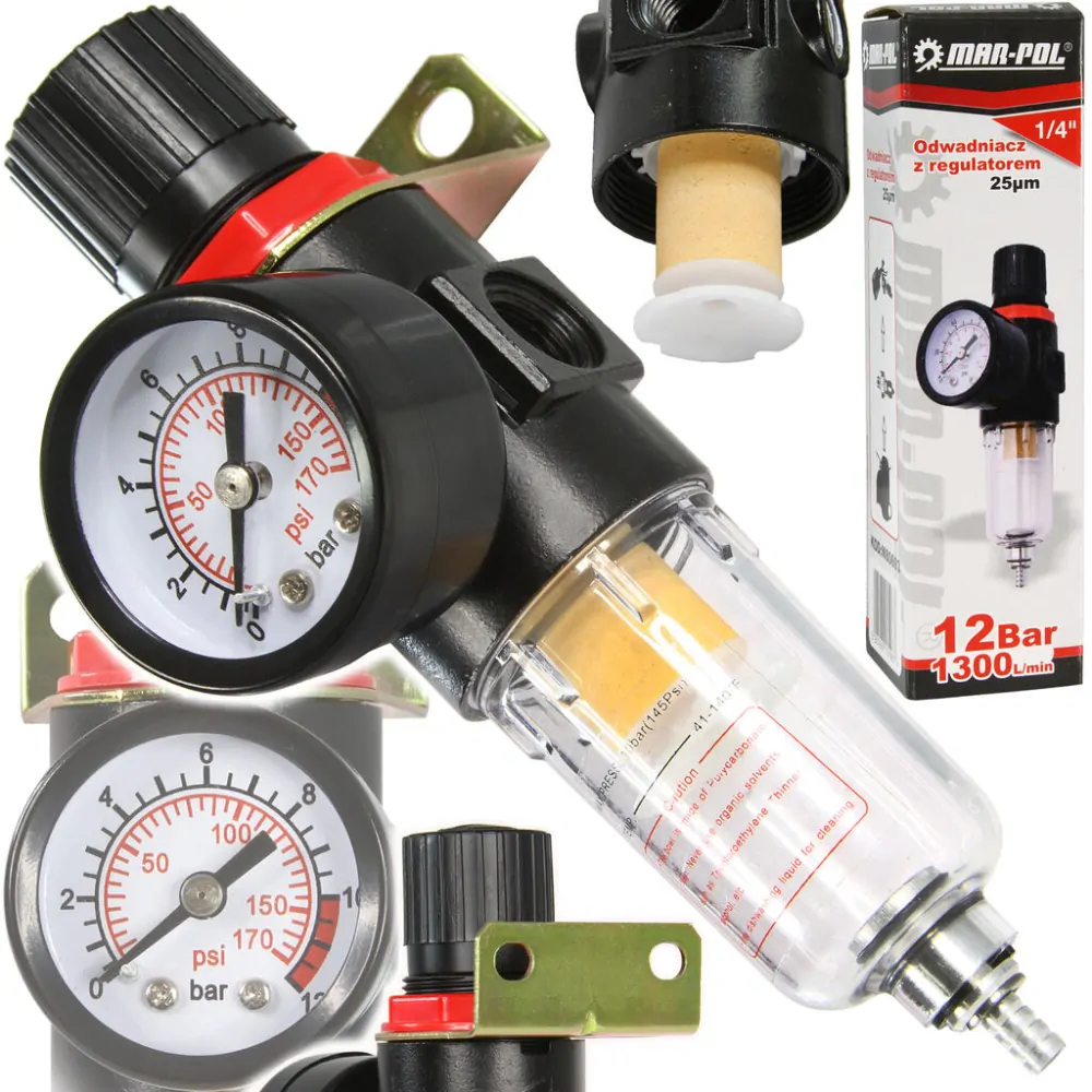 MAR-POL M80693 Vzduchový filter vzduchu odkaľovač s regulátorom 1/4" BJC