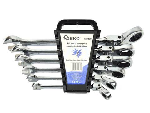 GEKO G10339 SADA KĽÚČOV 8-19mm OČKOPLOCHÉ KĽÚČE s račňou 6ks CrV ohybné