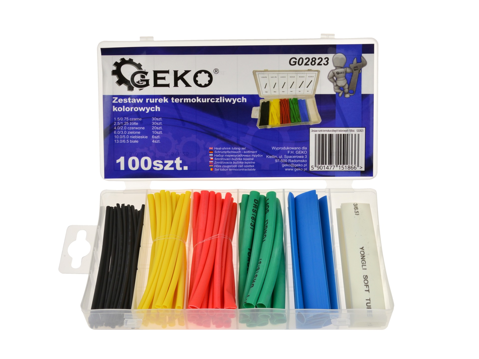 GEKO G02823 Zmršťovacie bužírky pásky na káble konektory 100 ks Sada