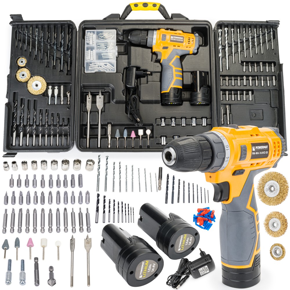POWERMAT PM-WA-14.4V2-SU Aku skrutkovač vŕtačka 2 x Li-Ion batéria 1,5Ah 14,4V 32Nm + príslušenstvo