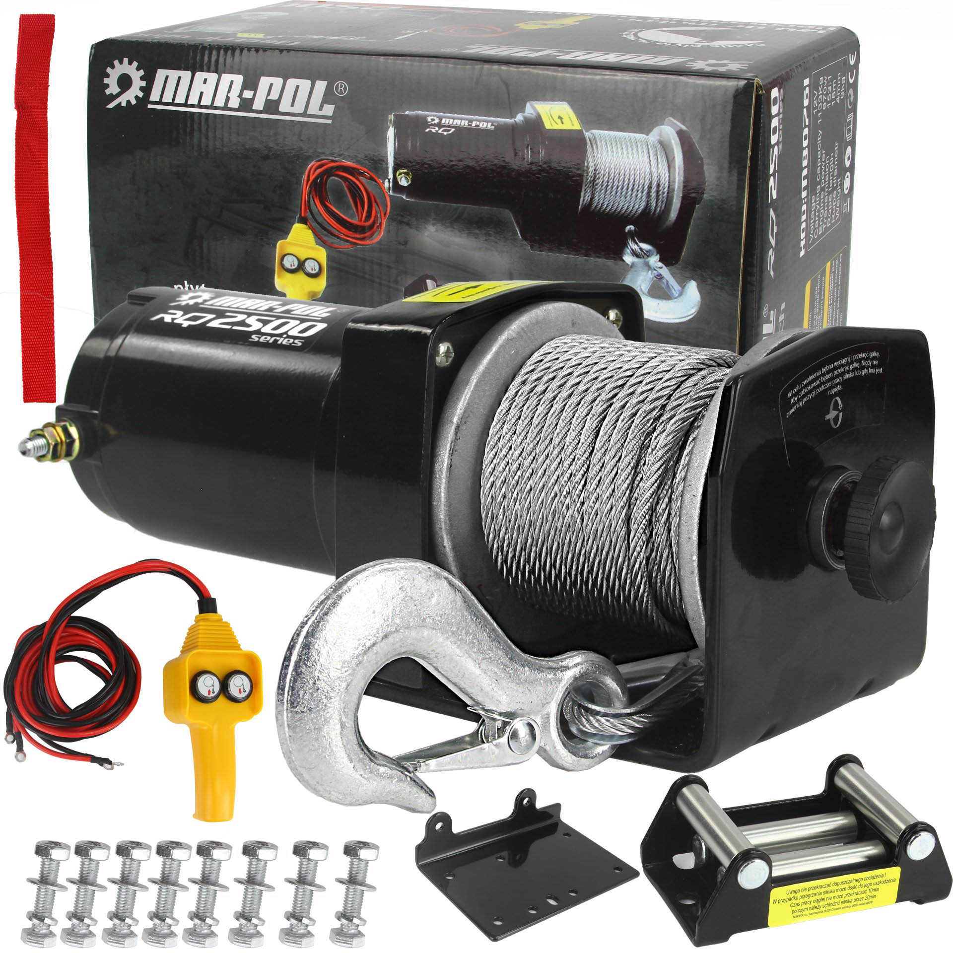 Mar-pol M80761 Lanový akumulátorový elektrický navijak kladkostroj 1133kg 12V RQ2500