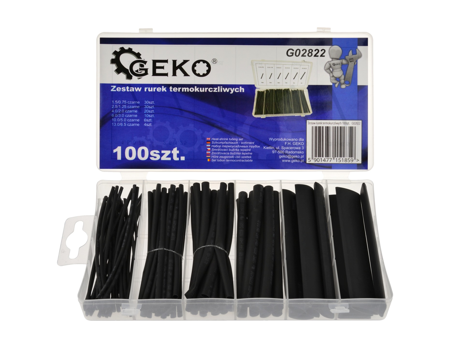GEKO G02822 Zmršťovacie čierne bužírky pásky na káble konektory 100ks Sada