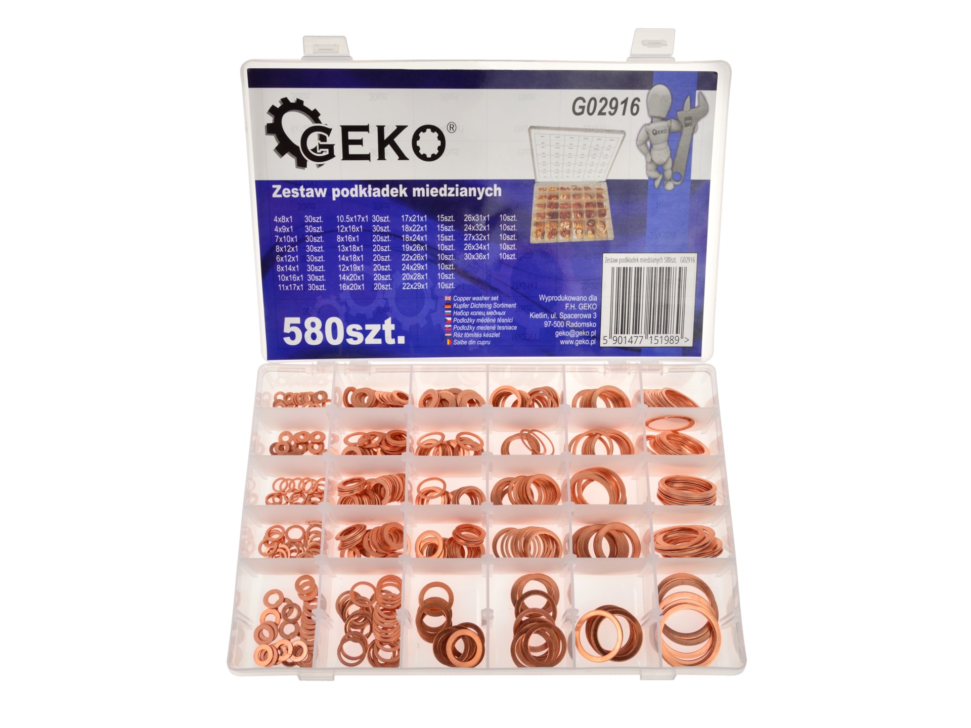 GEKO G02916 Sada medených podložiek 580 ks.