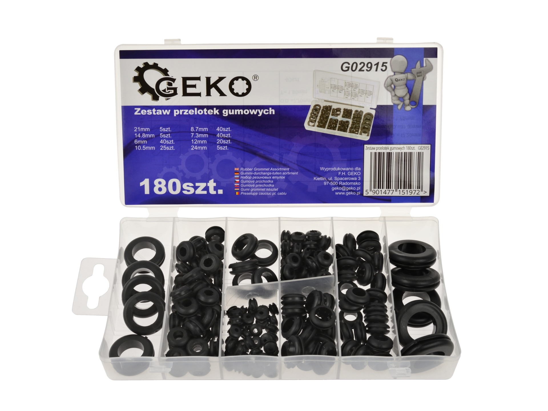 GEKO G02915 / KD10485 Sada gumových priechodiek 6-24mm 180ks