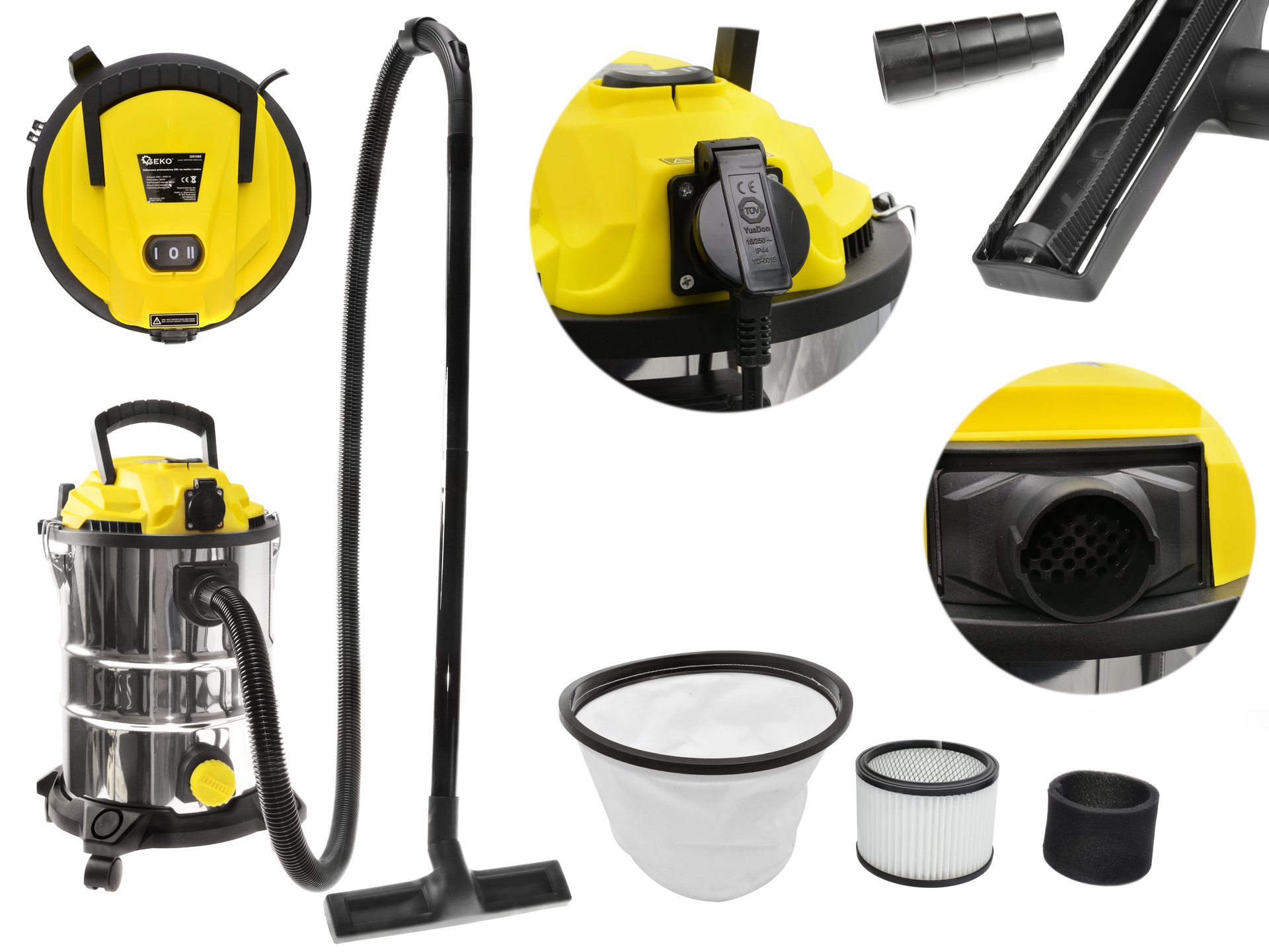 GEKO G81088 Priemyselný vysávač na mokré a suché vysávanie príslušenstva 25L 1800W