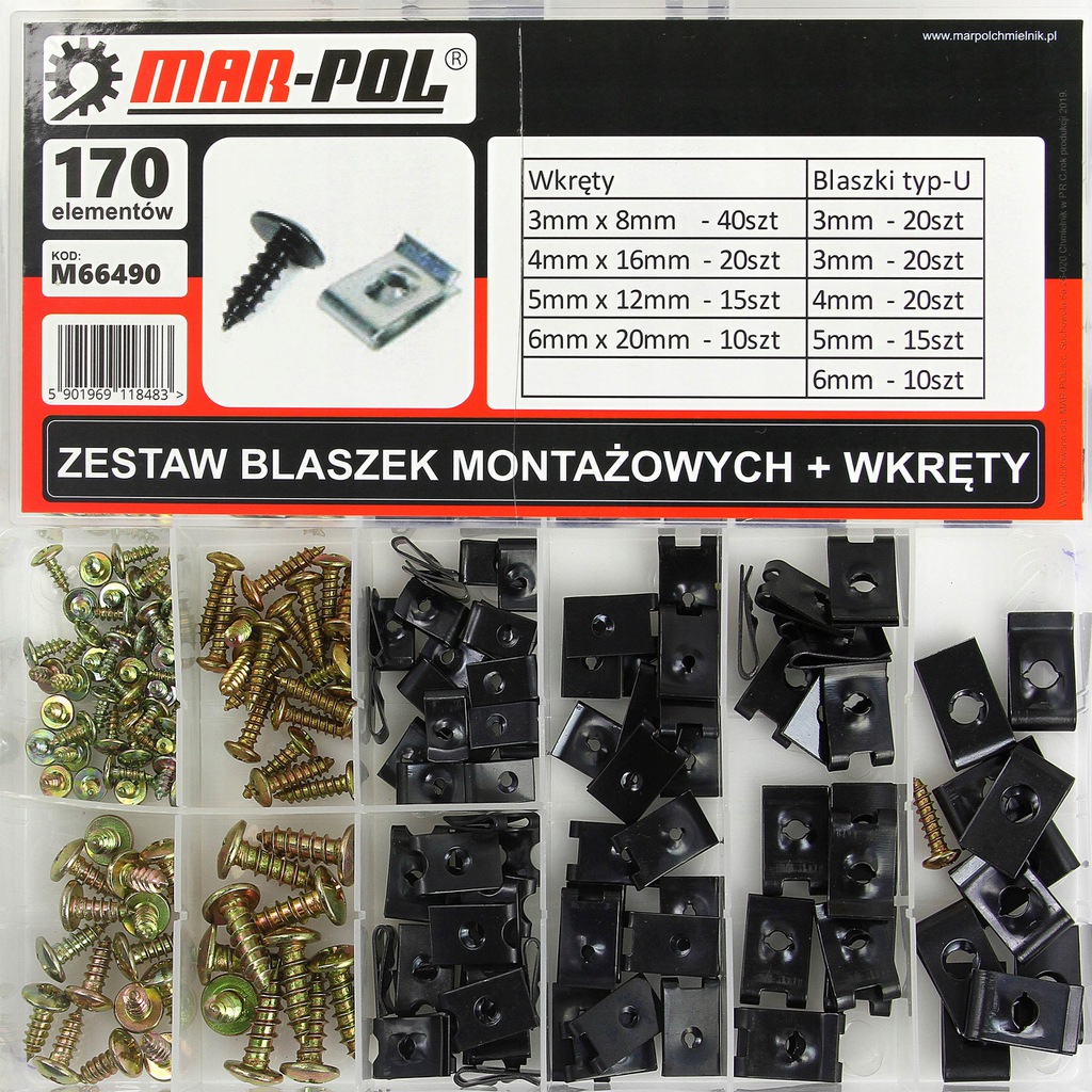 MAR-POL M66490 Montážne úchytky pliešky + skrutky 170 ks