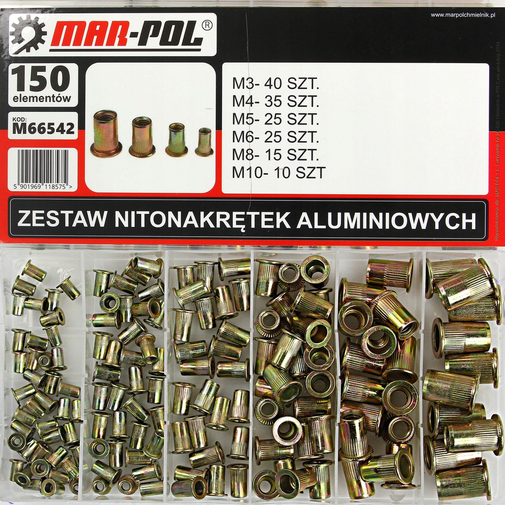 MAR-POL M66542 Oceľové nitovacie matice 150 kusov