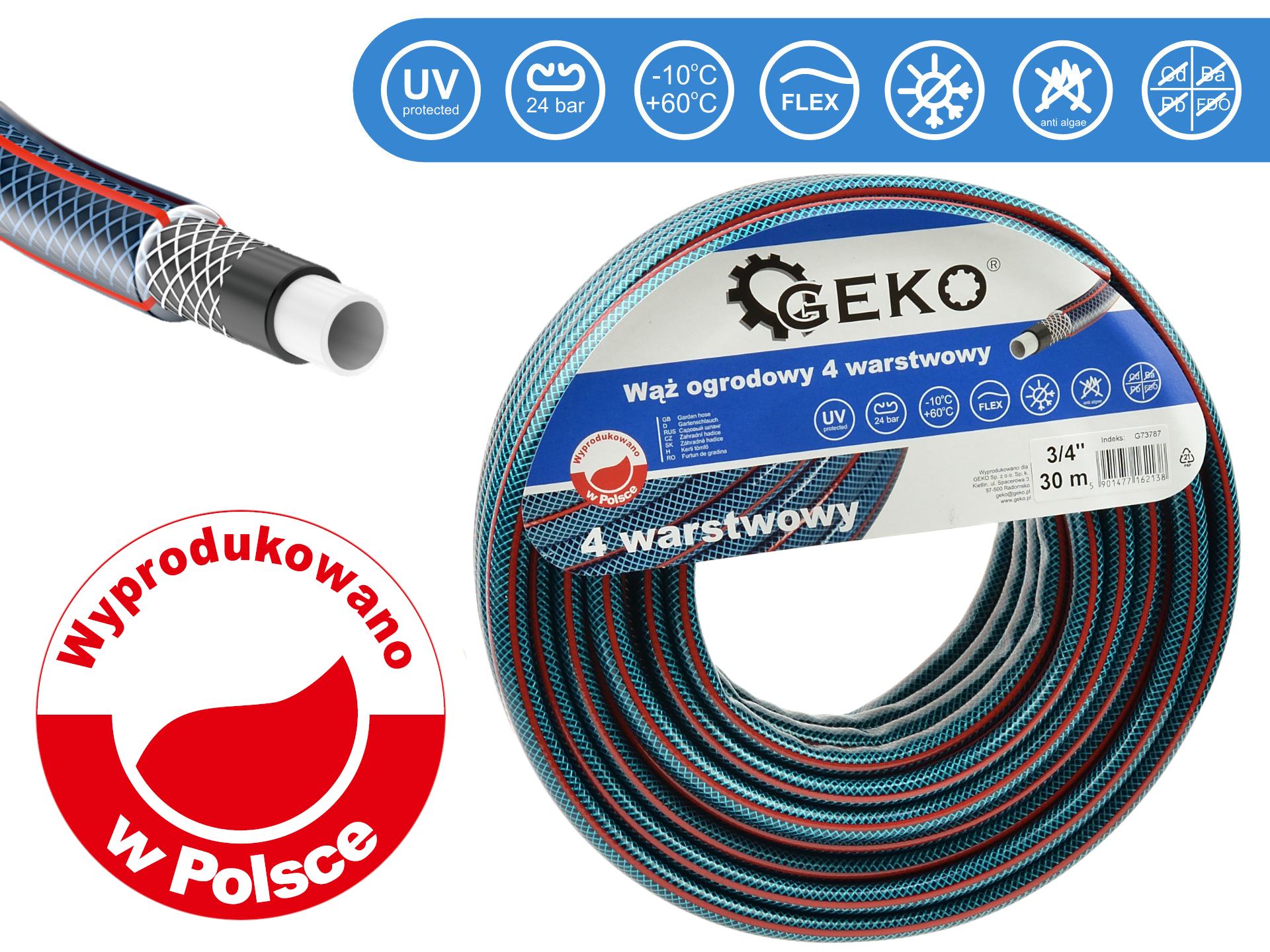 GEKO G73787 Záhradná hadica 3/4" 30m na vodu 4 vrstvová