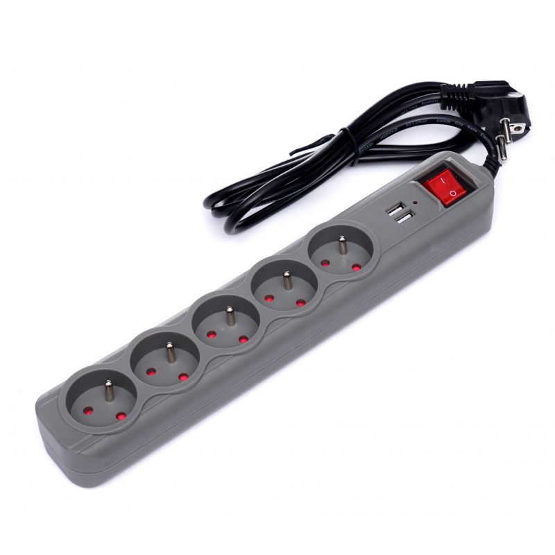 Kraft&Dele KD4034 3m Predlžovací kábel s USB SO SPÍNAČOM 5 ZÁSUVOK + 2 USB