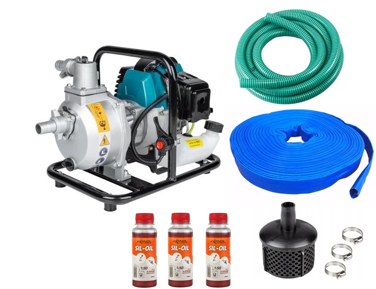 AL-FA ALWP1 sada Benzínové motorové čerpadlo na vodu 1" 3,8kW PVC hadica olej sada