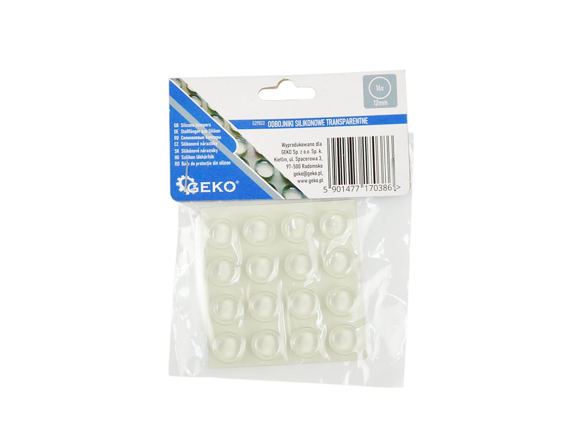 GEKO G29822 Transparentné samolepiace silikónové podložky nárazníky na nábytok 12mm 16ks
