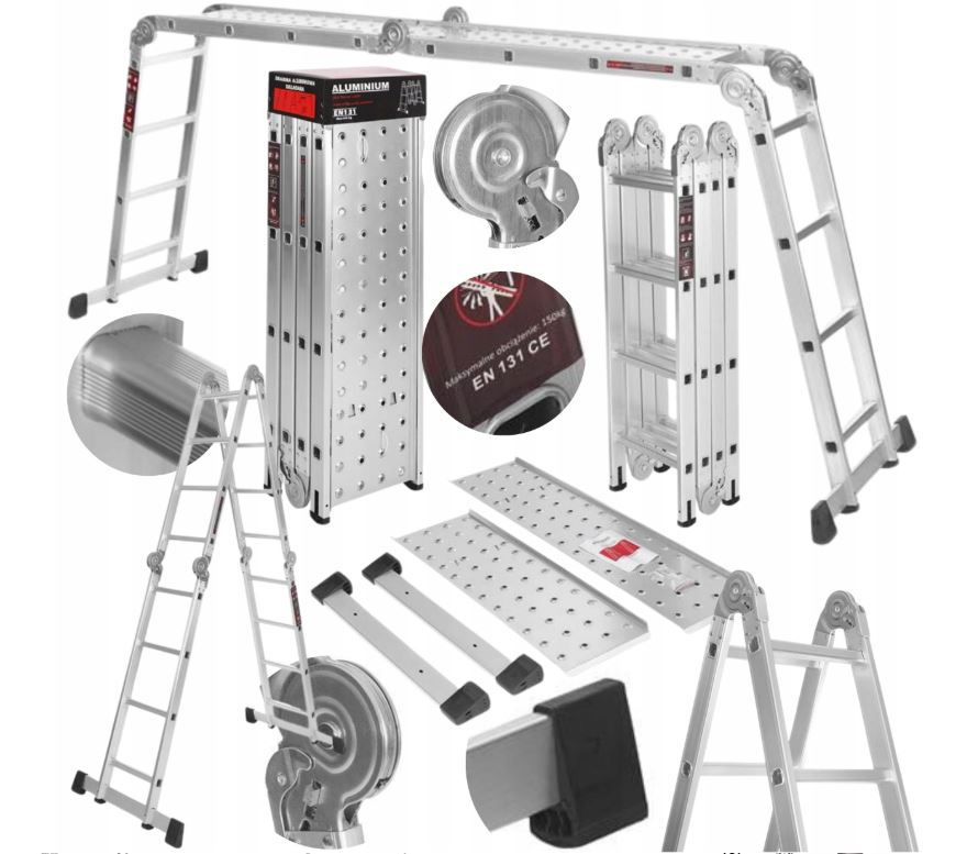 KRAFT&DELE KD4071 Hliníkový Rebrík 4x4 460cm multifunkčný s PLATFORMOU kĺbový skladací
