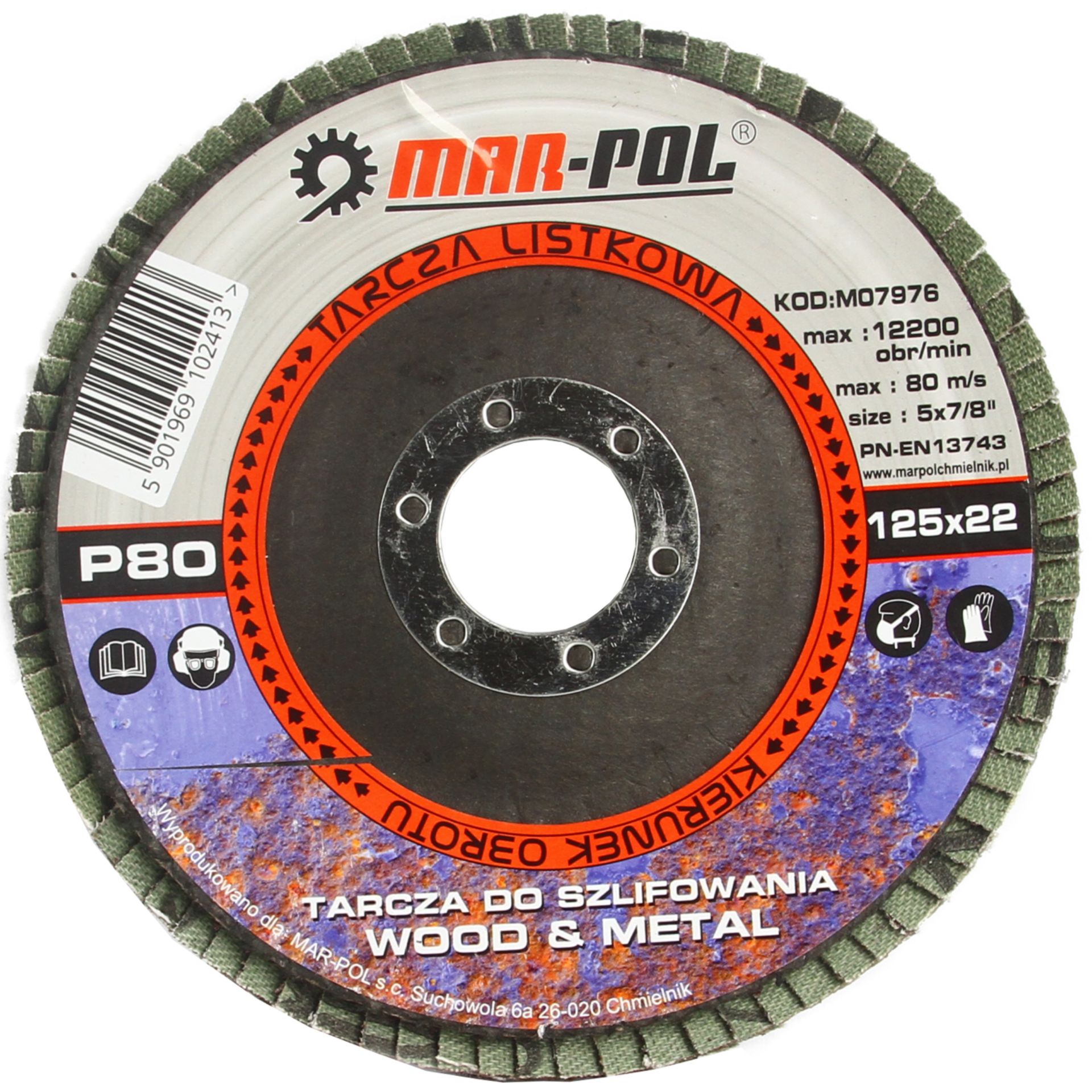 Mar-pol M07976 Brúsny kotúč lamelový 125mm P80 na drevo kov