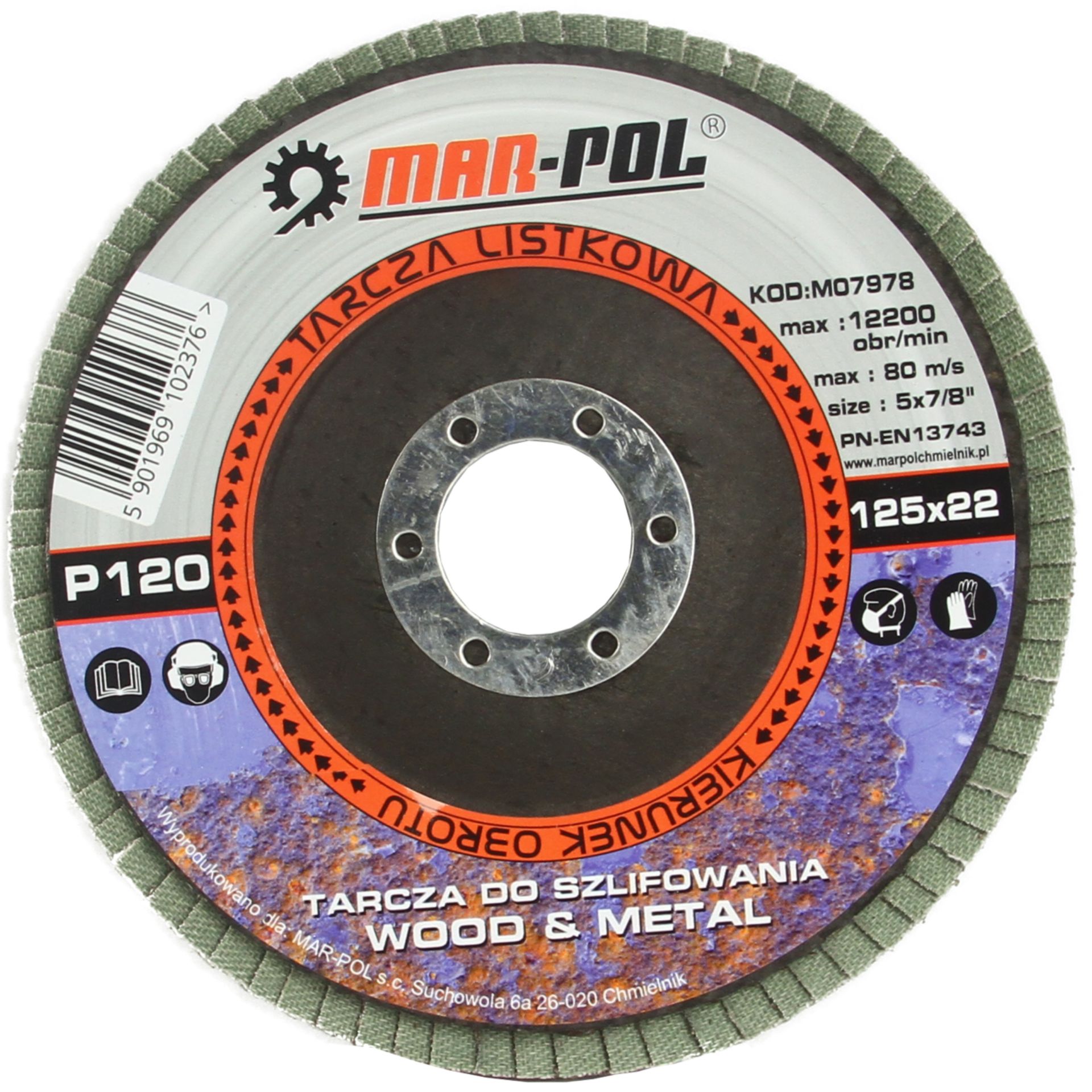 Mar-pol M07978 Brúsny kotúč lamelový 125mm P120 na drevo kov