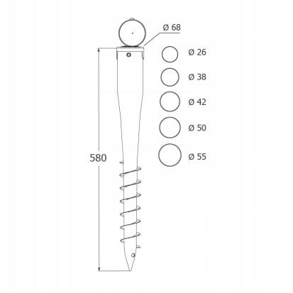 IRMA ST68 Zemný vrut skrutka pätka 68x580mm