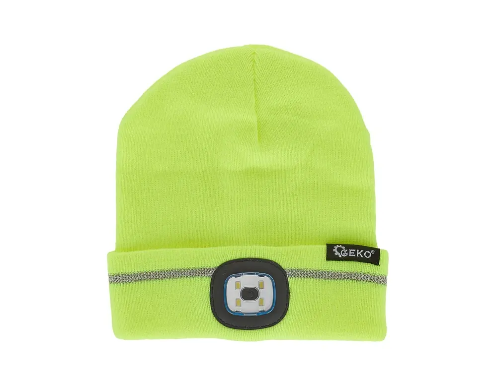 GEKO G90406 Reflexná zimná čiapka s čelovým LED svetlom nabíjateľné
