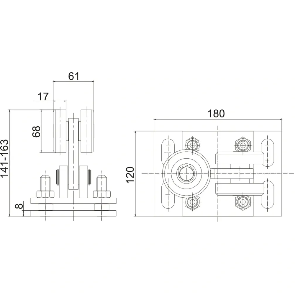 IRMA RBR802 Nosný vozík pre samonosnú posuvnú bránu 2+1 valčeková koľajnica 80ipm