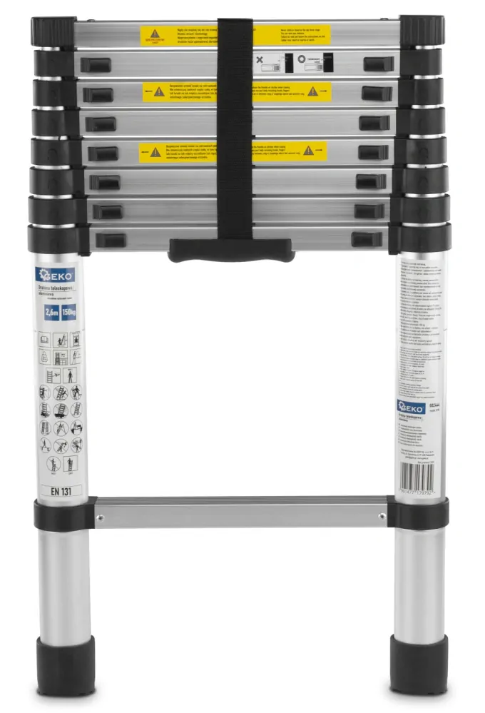 GEKO G02444 Hliníkový teleskopický rebrík 2,6 m 150 kg