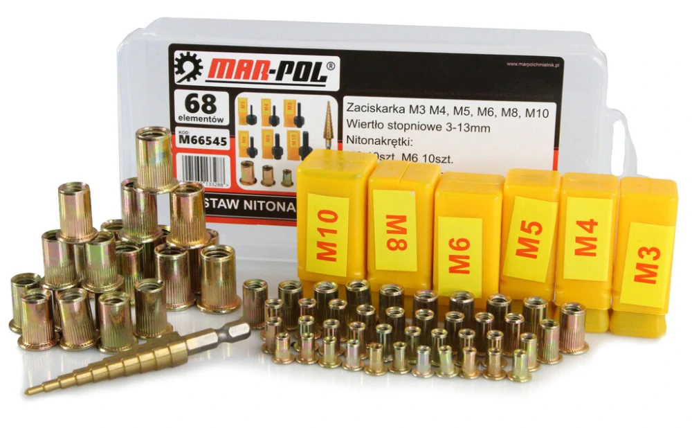 MAR-POL M66545 Nitovacie matice M3-M10 stupňovitý vrták 3-13mm sada