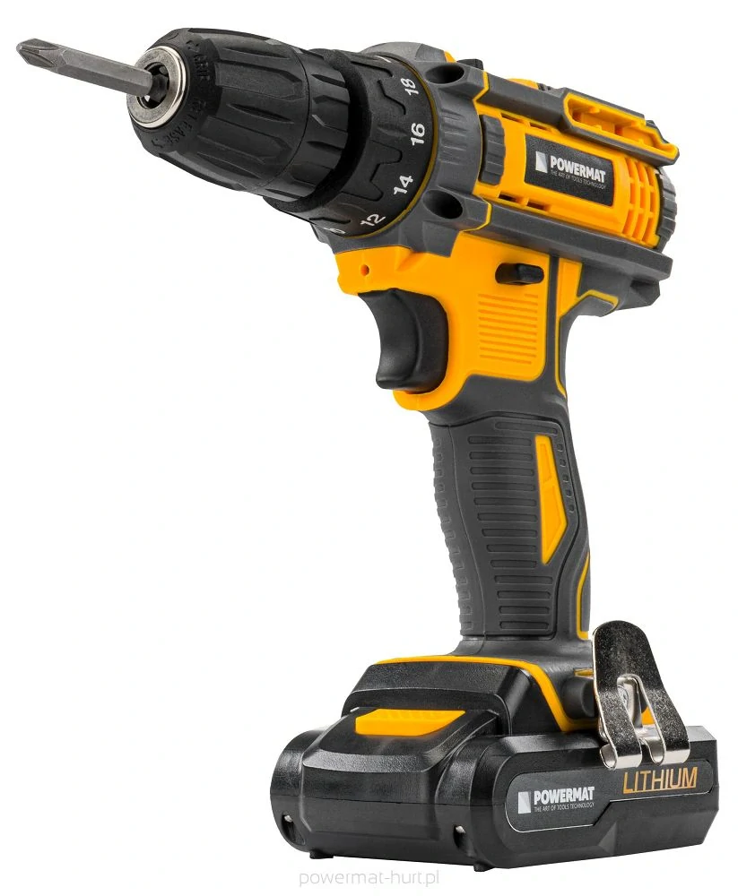 POWERMAT PM-WA-21V-2AT Akumulátorový 21V vŕtací skrutkovač Vŕtačka 2 batérie + sada príslušenstva 19ks