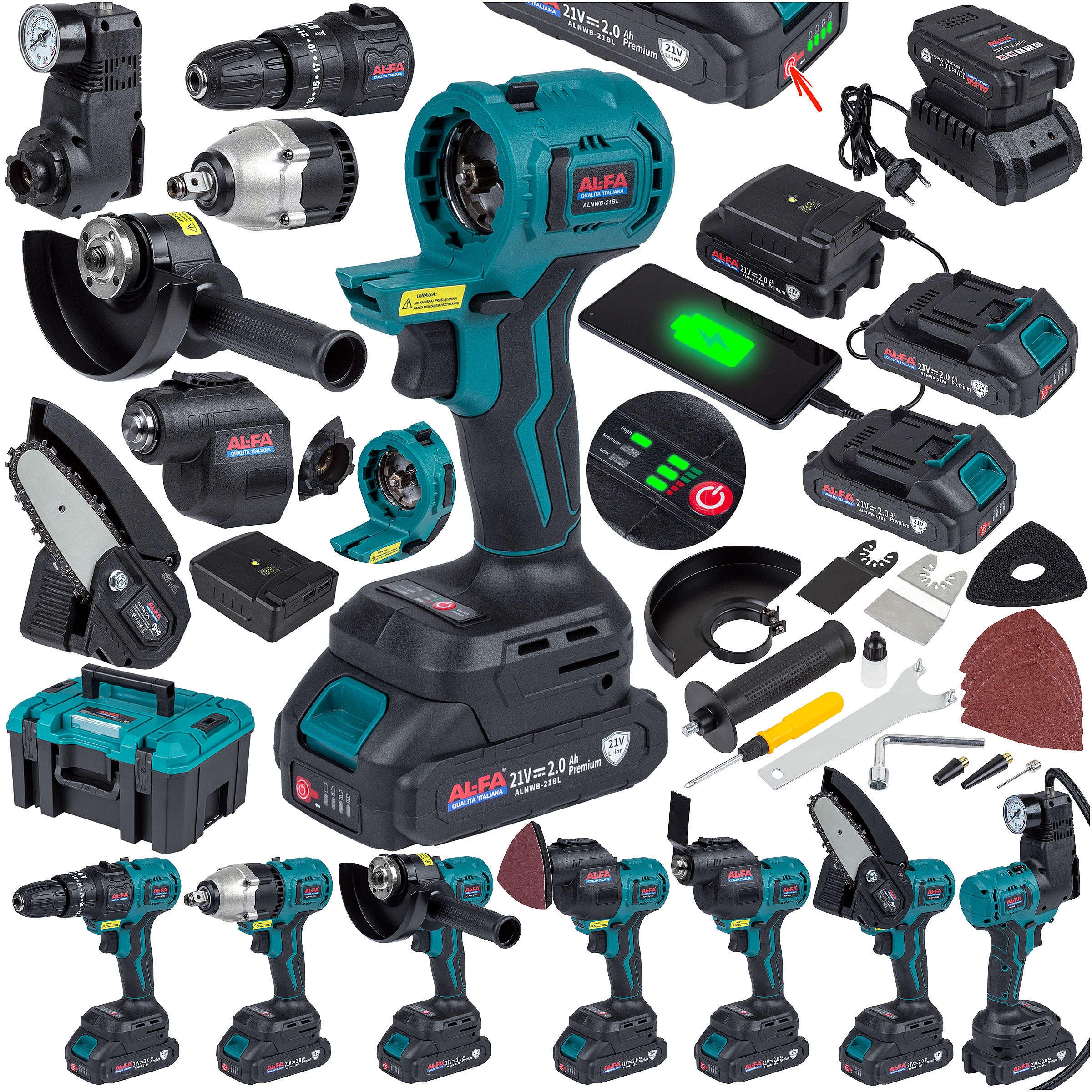 MULTIFUNKČNÉ NÁSTROJE ALNWB-21BL 7v1 Vŕtačka, píla, kľúč, renovátor