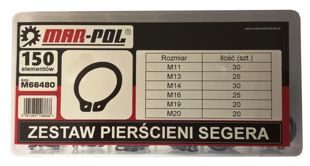 Mar-pol M66480 Sada - segerové poistné krúžky, segerky, prstene 150ks