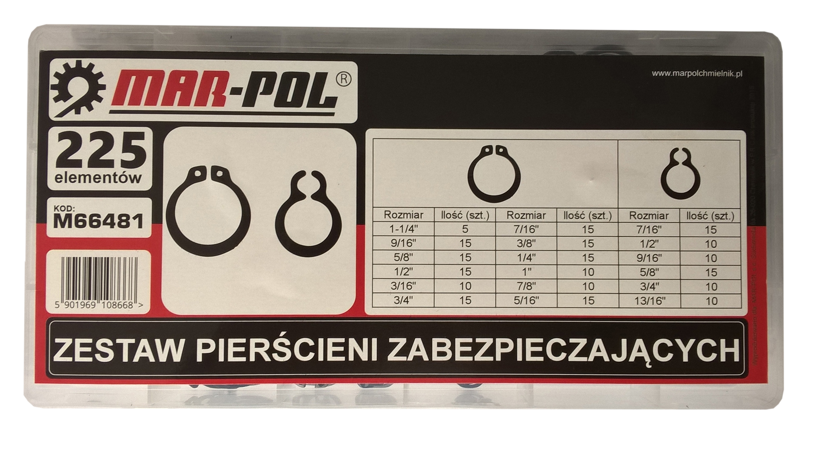 Mar-pol M66481 Sada - segerové poistné krúžky, segerky, prstene 225ks