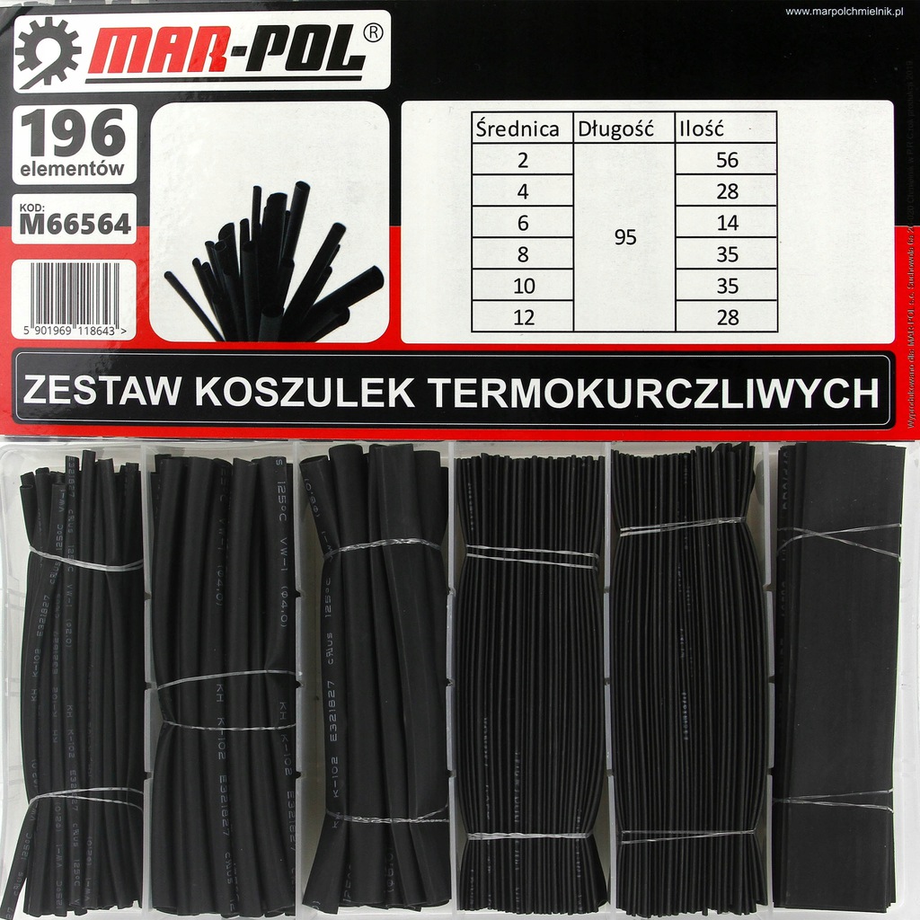 Marpol M66564 Zmršťovacie bužírky pásky na káble konektory 196 ks Sada 