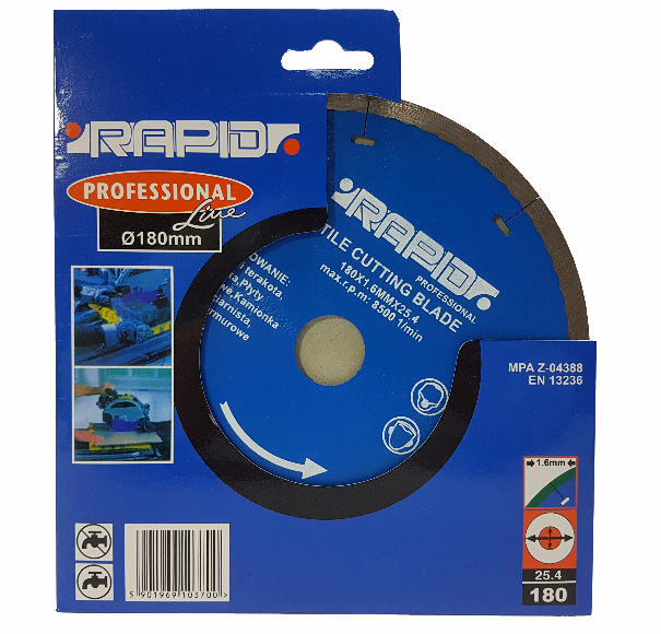 Marpol M08715 Kotúč rezný diamantový 180mm 1,6x25,4mm na obklady dlažbu RAPID