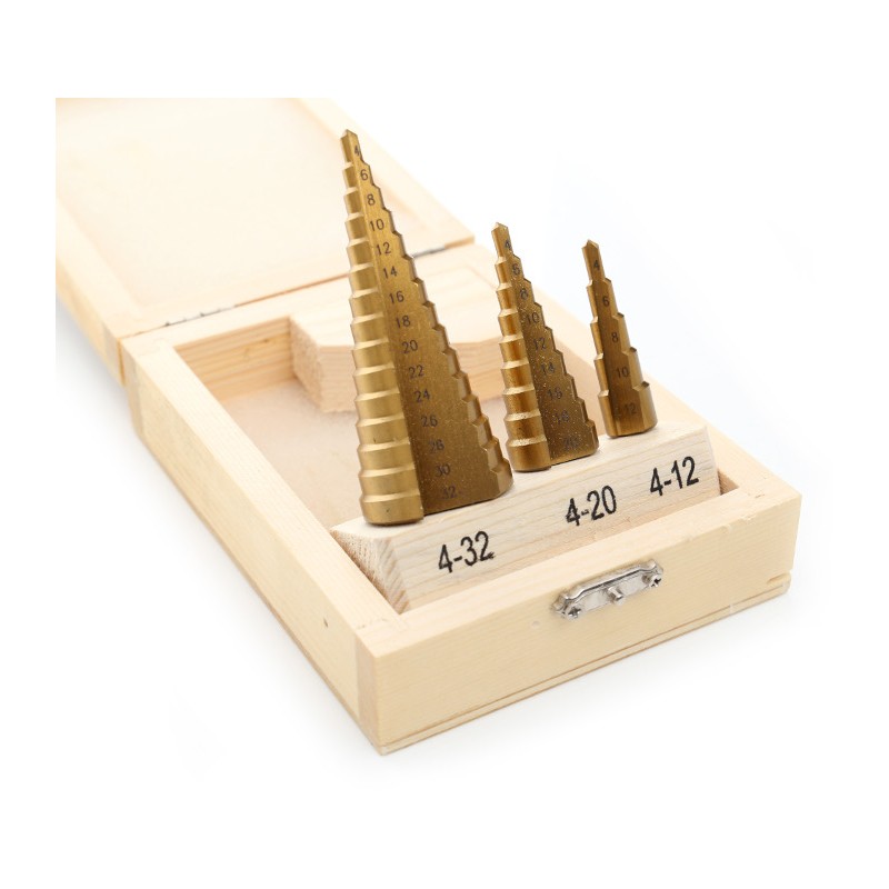 Kraft&Dele KD10244 Sada stupňovité kužeľové vrtáky 4-32mm HSS 3 ks stromčekové