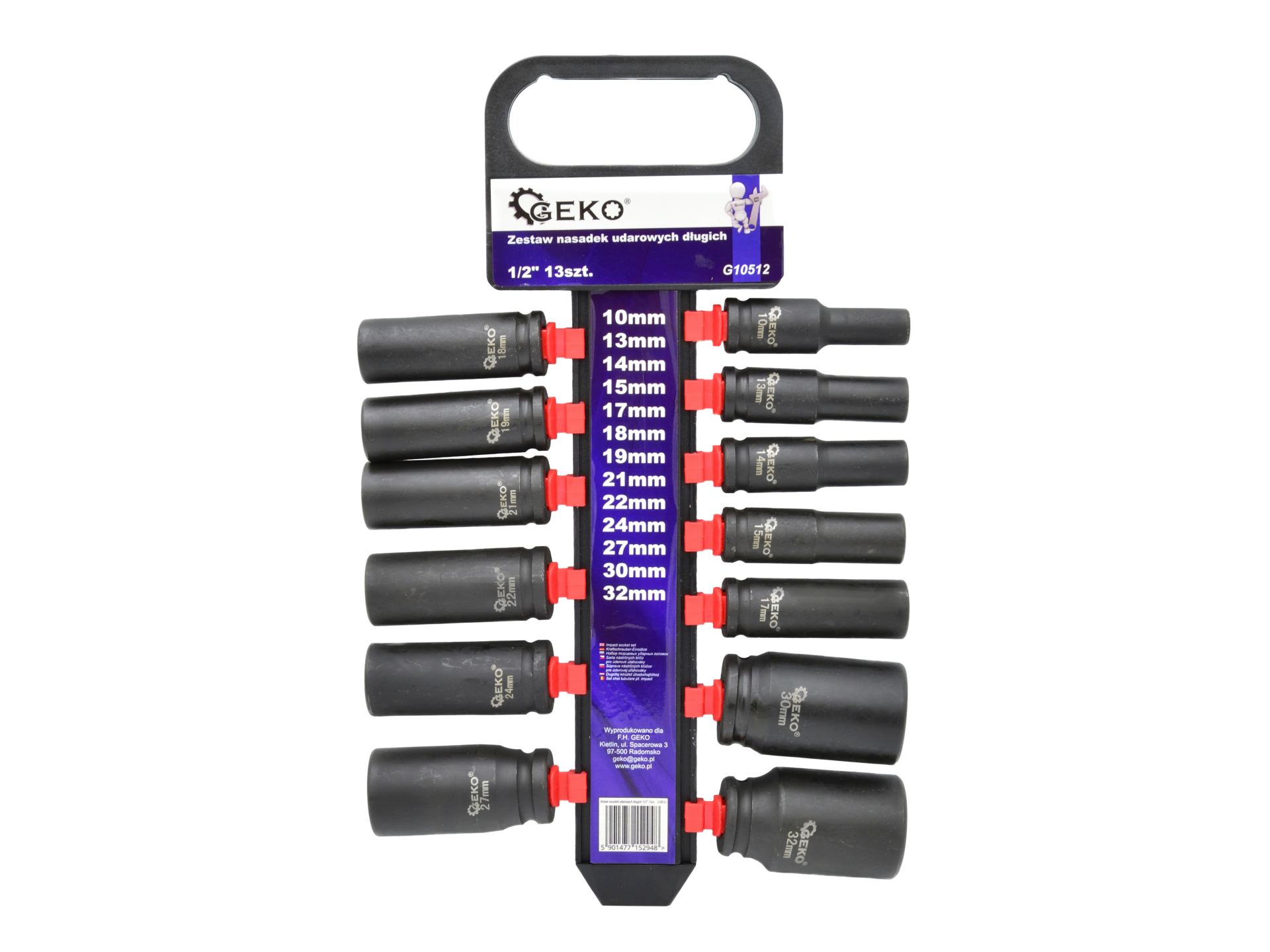 Geko G10512 Sada 1/2" dlhých nástrčných kľúčov hlavíc 13 ks