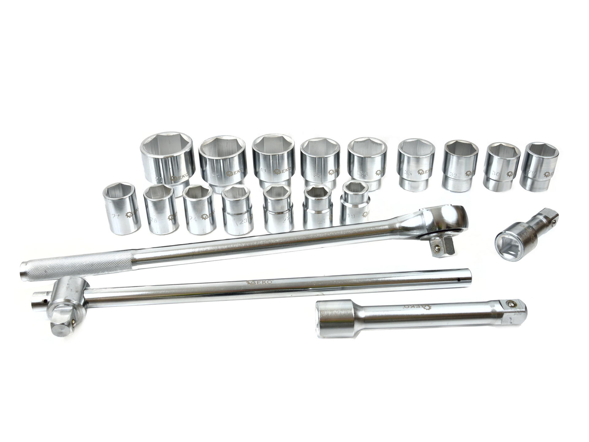 GEKO G10112 Sada nástrčných kľúčov 21ks 3/4" šesťhranné 19-50mm, kovový kufrík