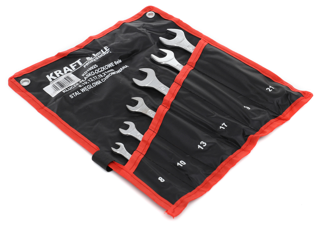 Kraft&Dele KD10925 8-21mm kľúče očkové ploché otvorené puzdro 6ks Sada 8, 10, 13, 17, 19, 21mm