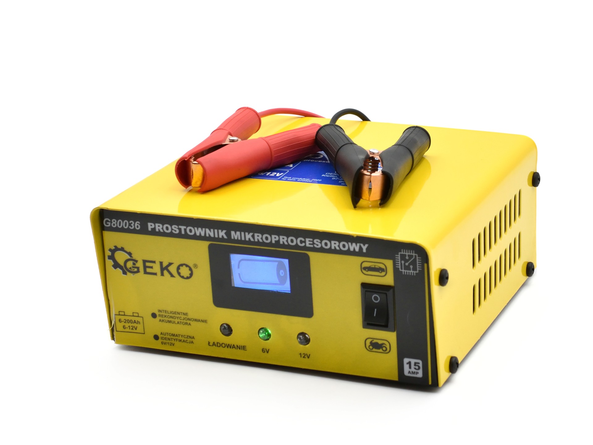 GEKO G80036 15A Autonabíjačka riadená mikroprocesorom s LCD 4 stupňová 6 / 12V