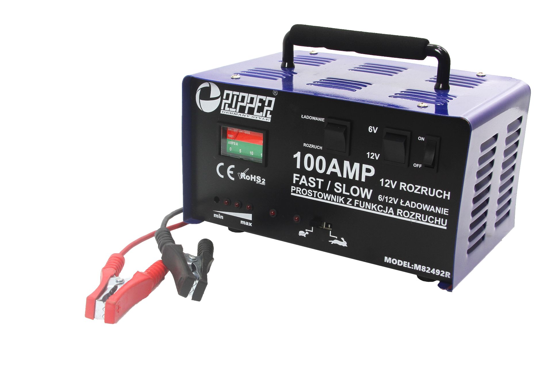 MAR-POL M82492R 100A AUTONABÍJAČKA SO ŠTARTOM 6V / 12V + kable RIPPER
