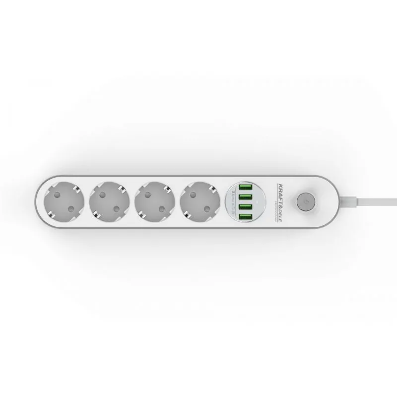 Kraft&Dele KD4030 Predlžovací kábel 2m predlžovačka 4 zásuvky vypínač 4 USB