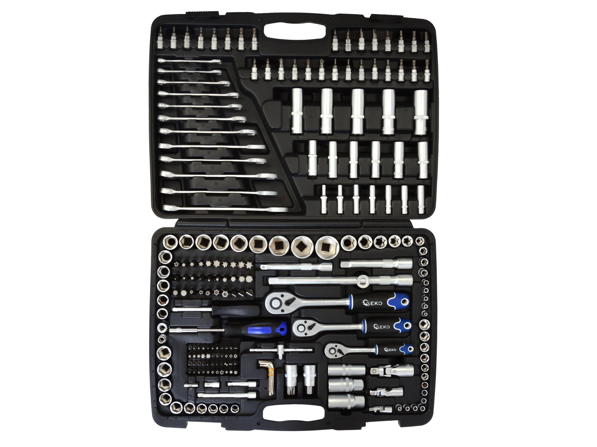 GEKO G10158 Gola sada 216ks 1/4" 1/2" 3/8" kľúče bity, račňa