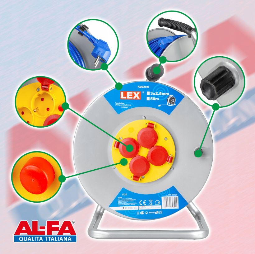 LEX 2194 Predlžovací kábel na bubne predlžovačka 3X2,5 50m