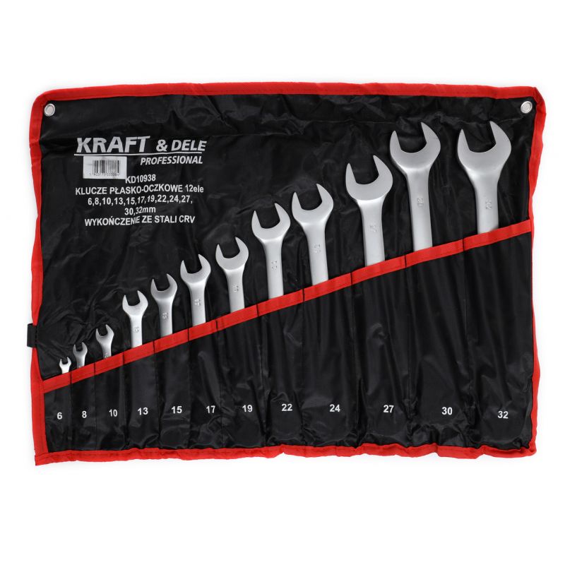 Kraft&Dele KD10938 Dvojstranné očkové ploché kľúče sada 12ks 6-32mm puzdro