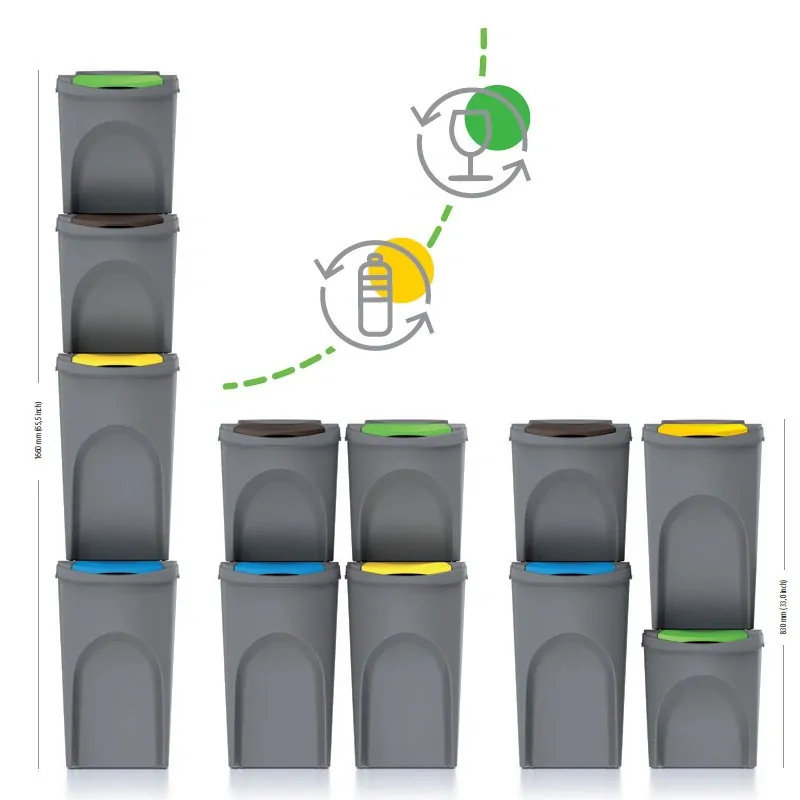 Irma KWB324 Odpadkový kôš na triedenie odpadu 2x25L + 2x35L 4ks sivé