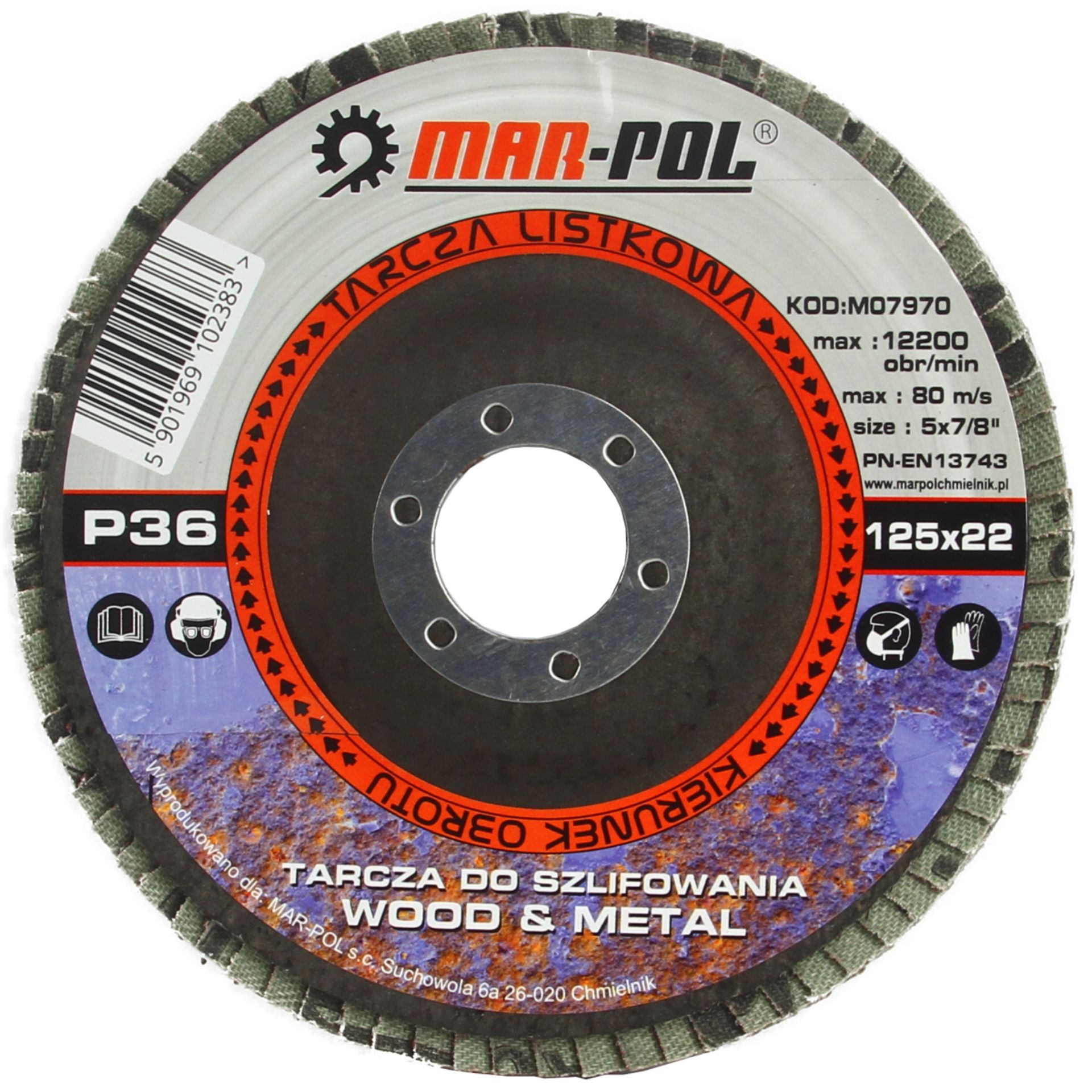 Mar-pol M07970 Brúsny kotúč lamelový 125mm P36 na drevo kov