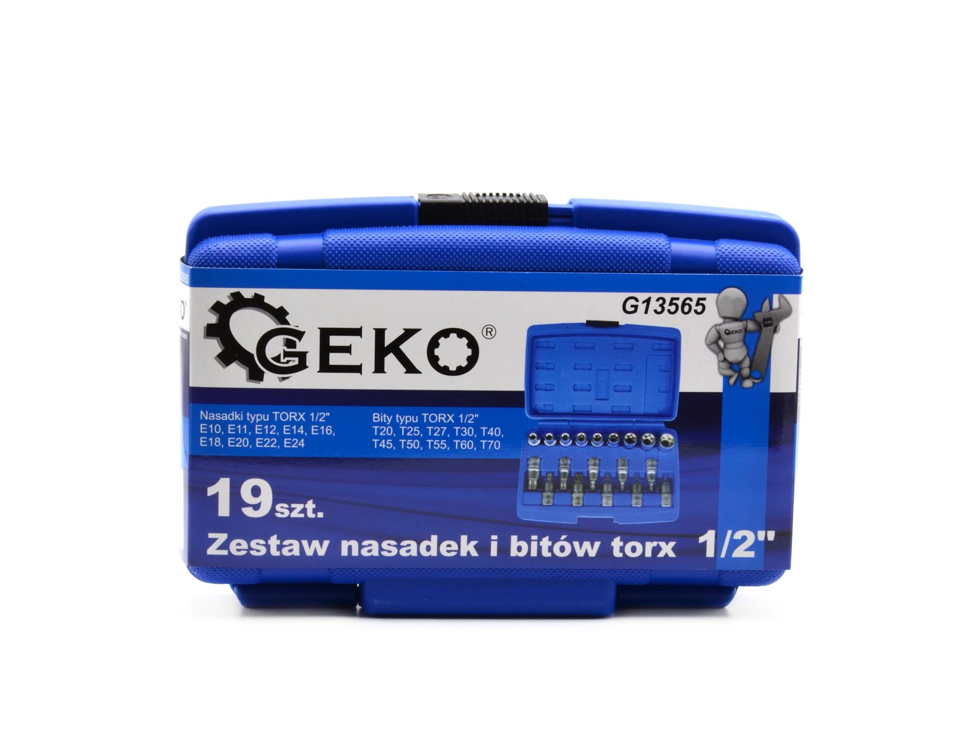 GEKO G13565 Sada nástrčných hlavíc kľúčov bitov TORX 1/2" 19 ks bity kľúča