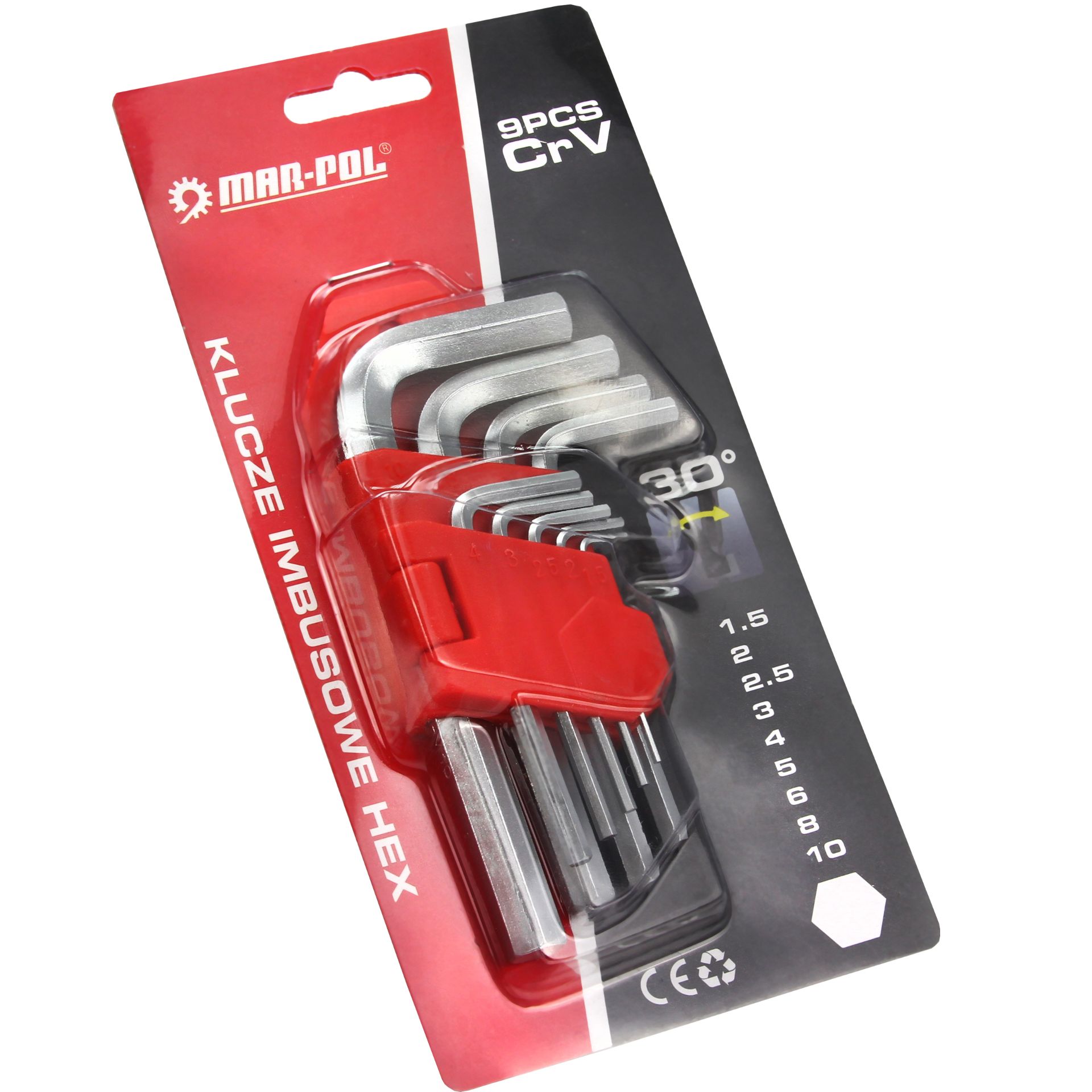 Mar-Pol M66433 Imbusové kľúče, sada krátkych kľúčov, HEX kľúče CrV 9ks 1,5-10mm