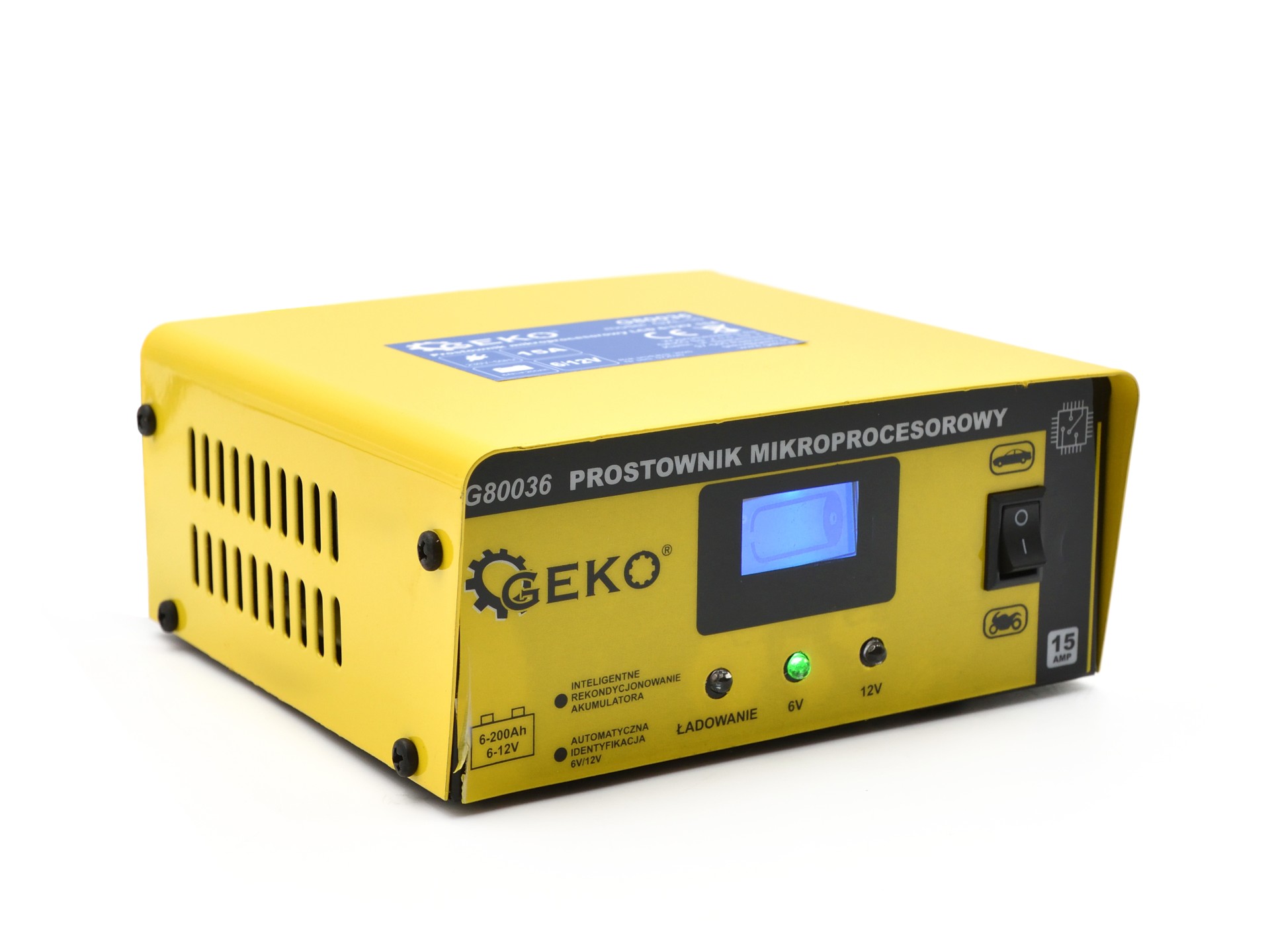 GEKO G80036 15A Autonabíjačka riadená mikroprocesorom s LCD 4 stupňová 6 / 12V