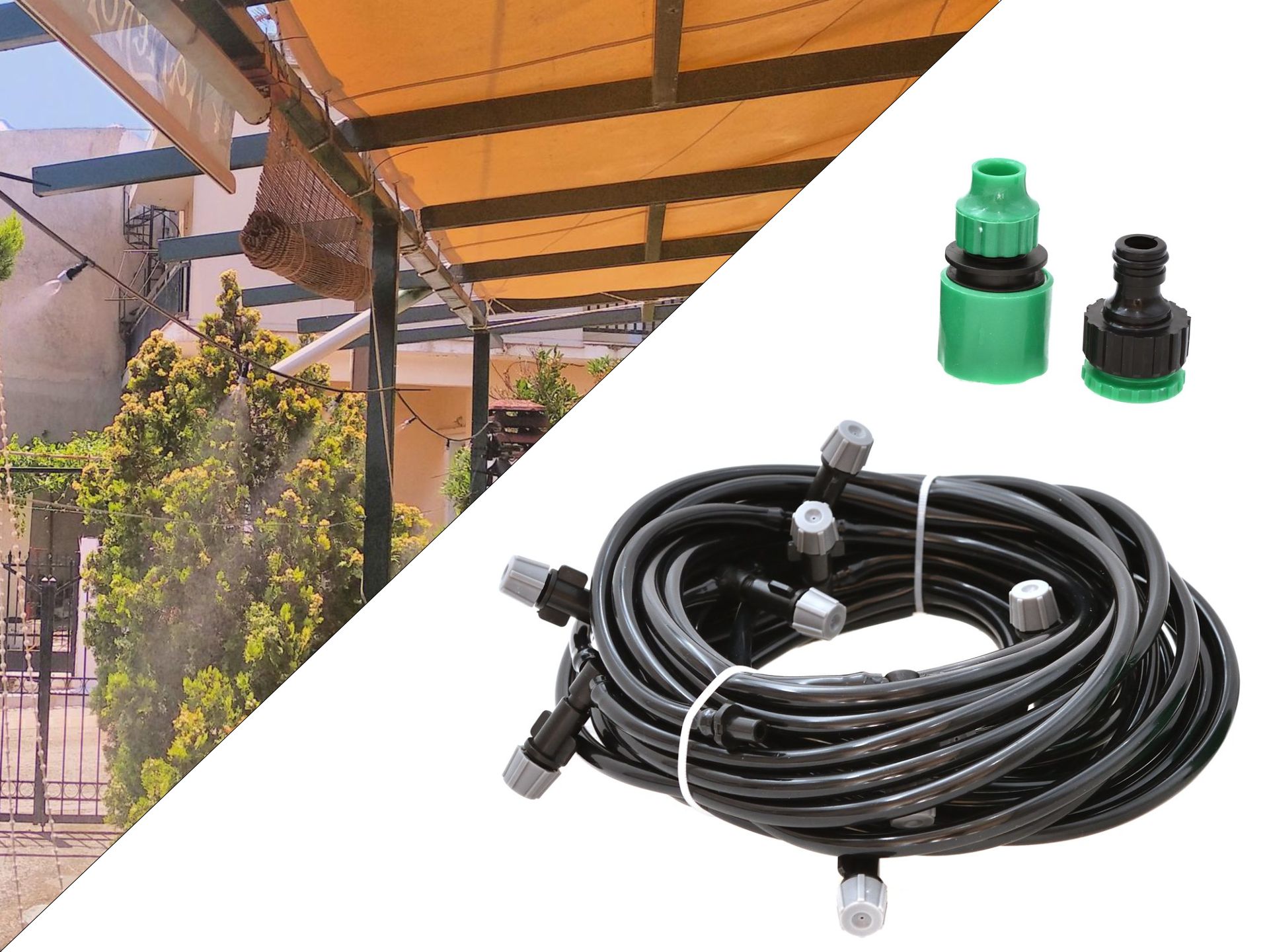 Geko G70075 Záhradná hmlová hadica 10m + trysky, vodná clona hmla zavlažovanie